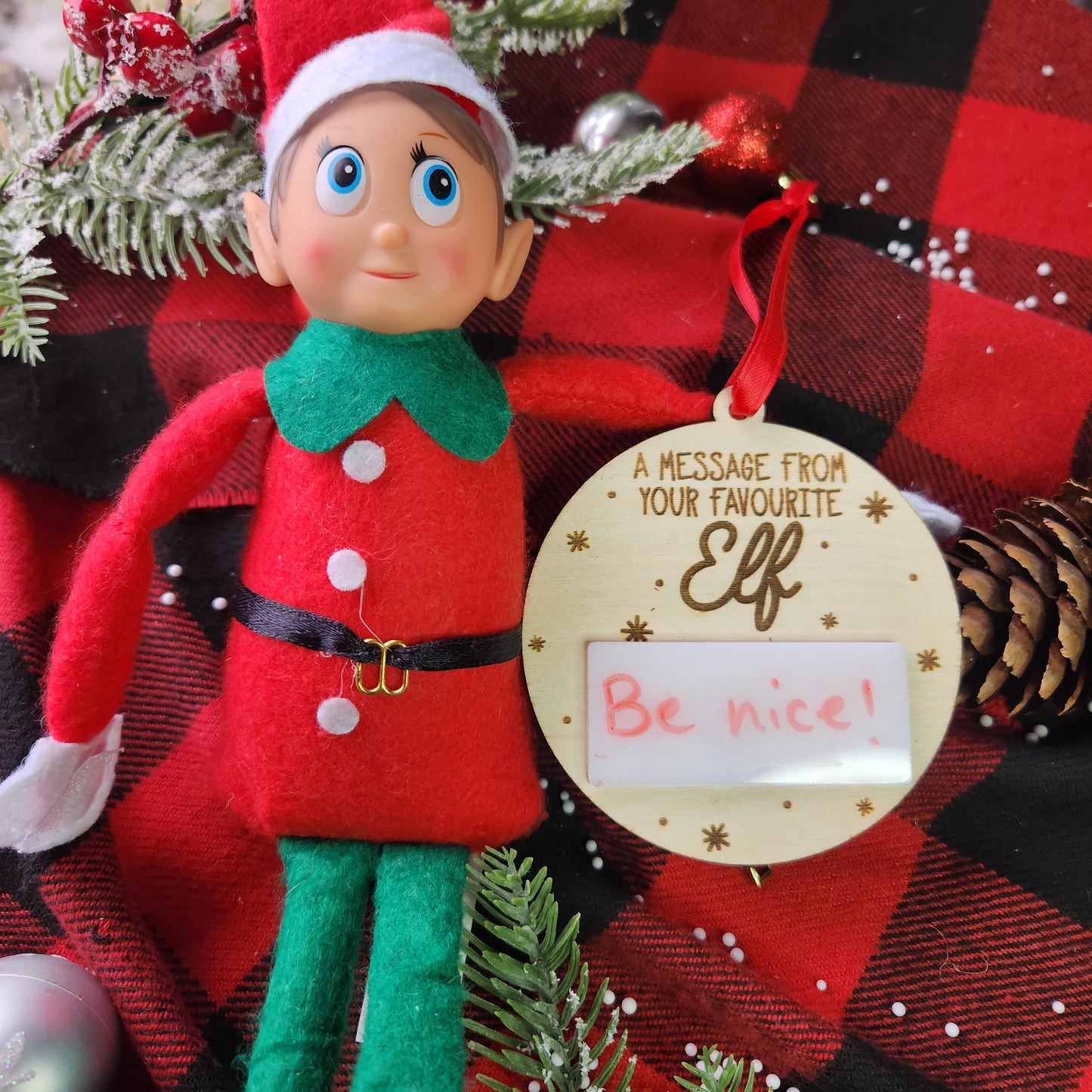Elf White Board Message Ornament