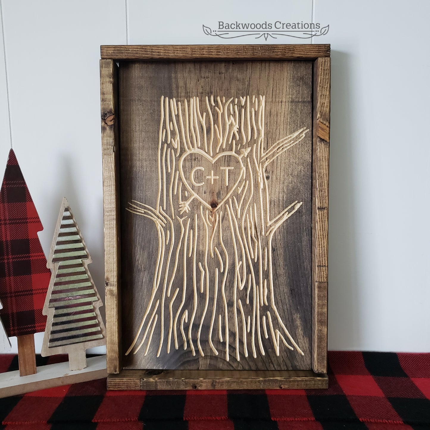 Carved Initials in Tree Sign