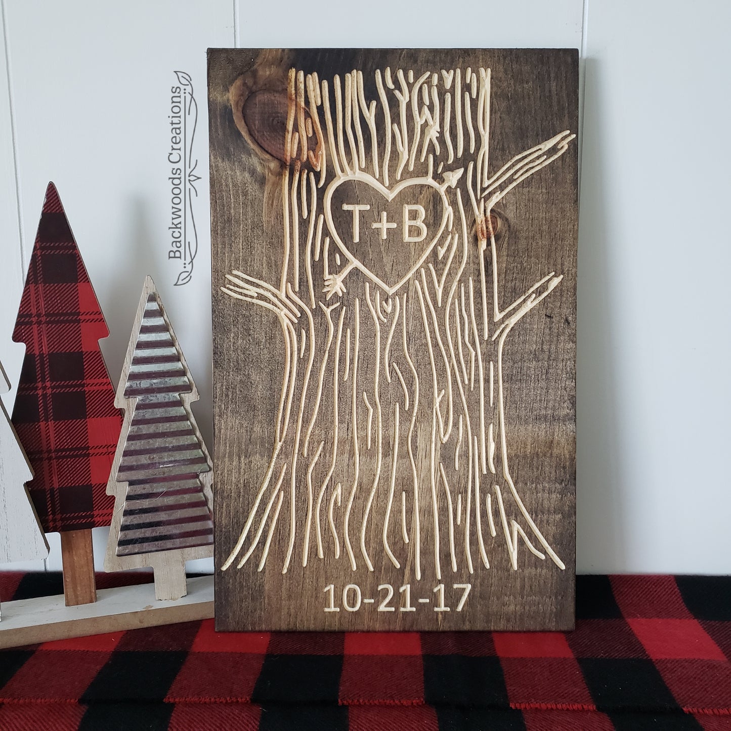 Carved Initials in Tree Sign