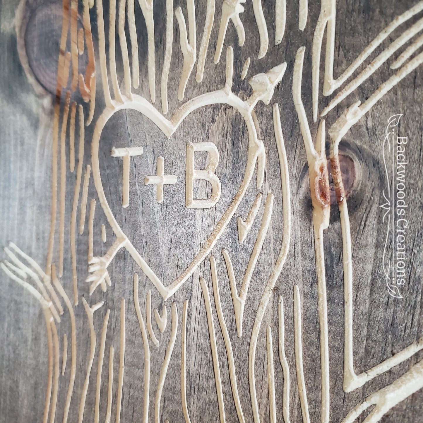 Carved Initials in Tree Sign