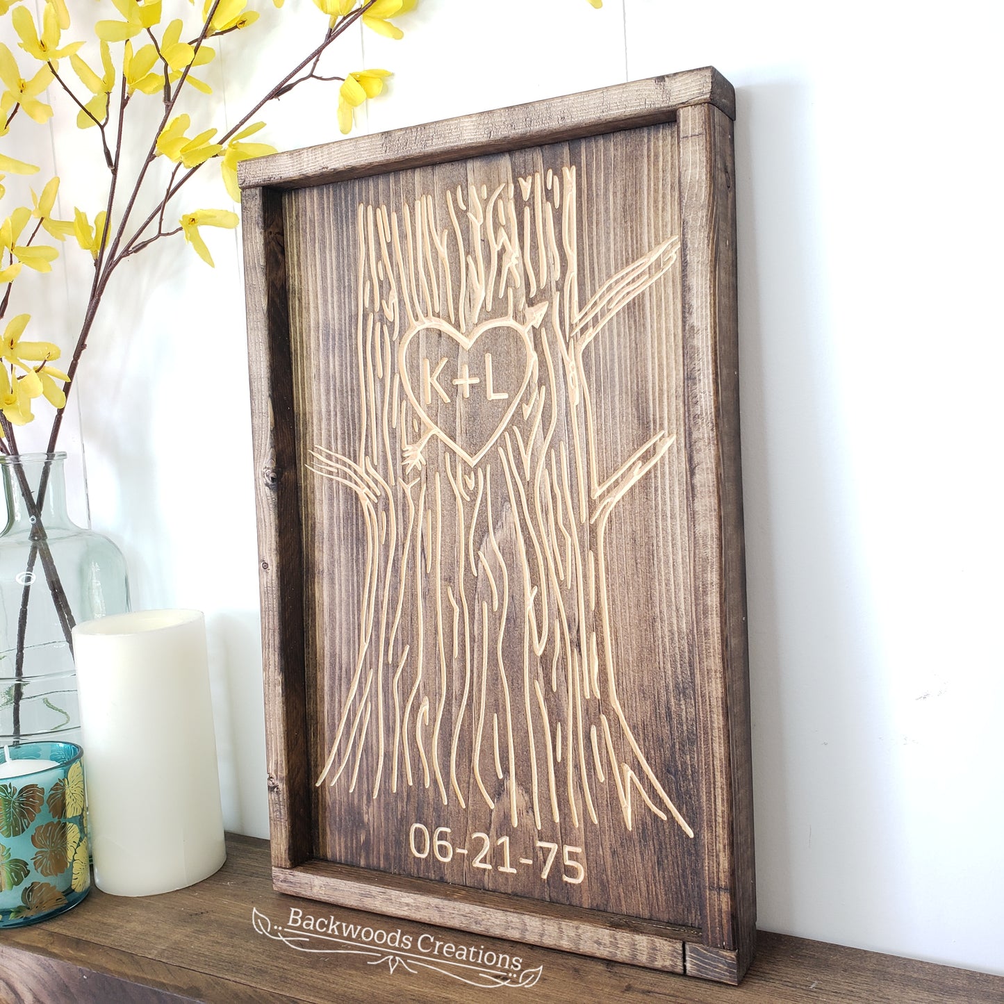 Carved Initials in Tree Sign