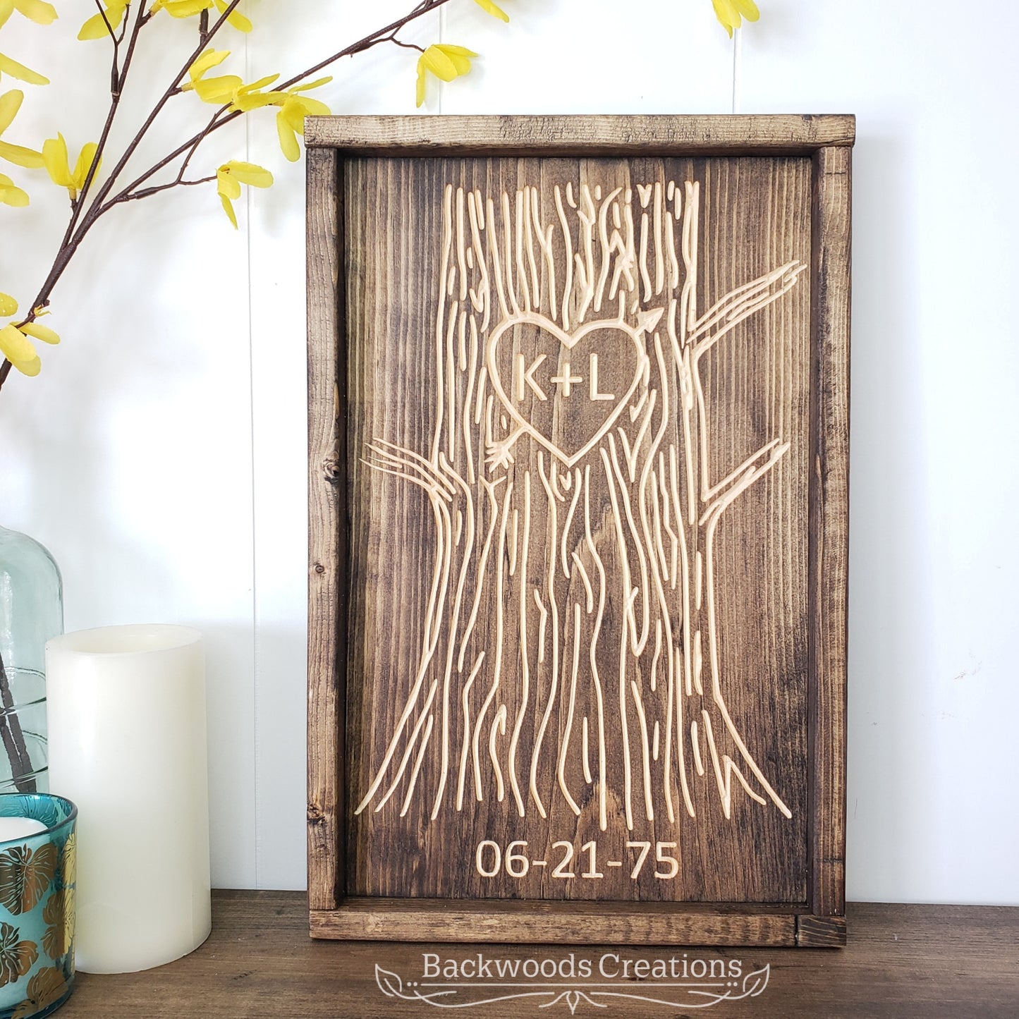 Carved Initials in Tree Sign