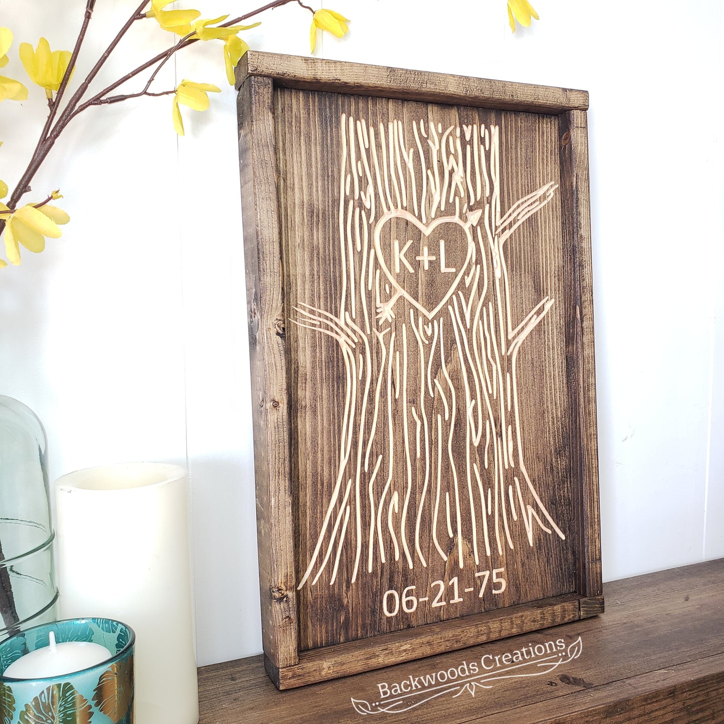 Carved Initials in Tree Sign